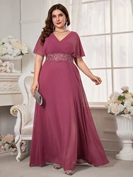 Unithorse Plus Embroidery Detail  Batwing Sleeve  Chiffon Bridesmaid Dress