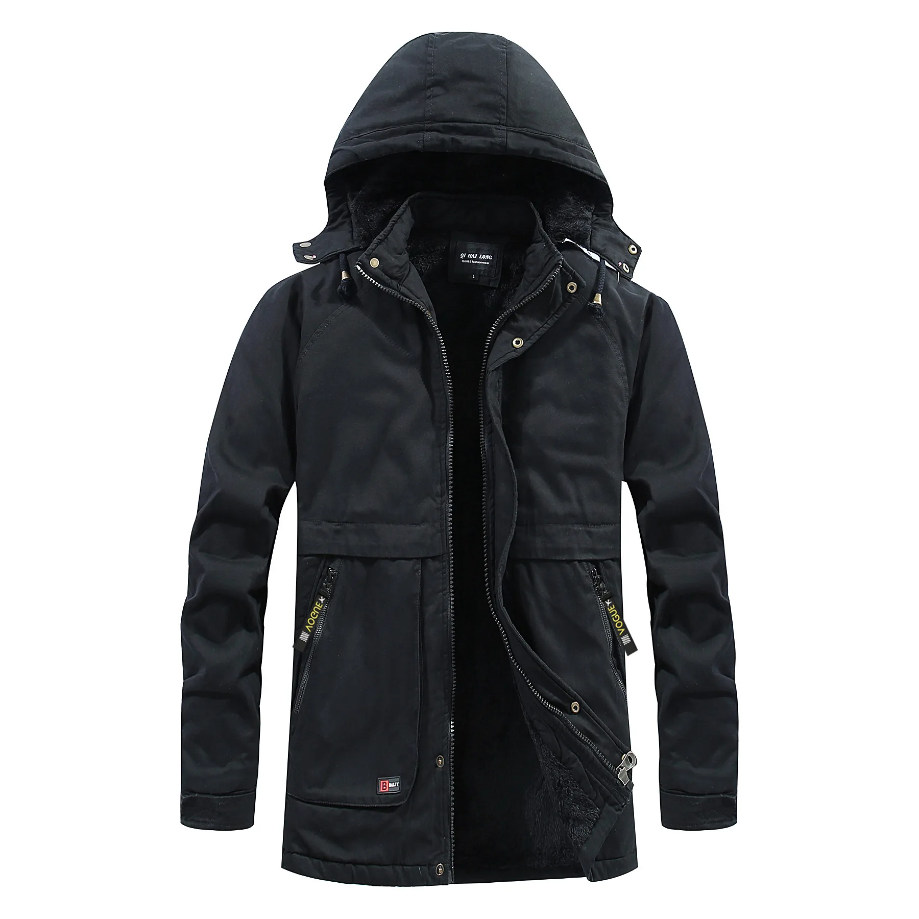 New Fashion Men Hooded Long Down Jackets Fleece Warm Parkas Winter Coats Quality Man Cotton Slim Medium Length Jackets Size 4XL