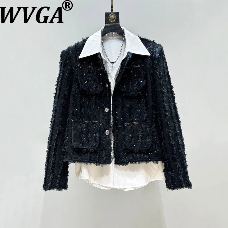 

WVGA Spring Autumn New Men's Design Sense Tassel Short Jacket High Street Casual Button Multi-Pocket Padded Shoulder Tops W12081
