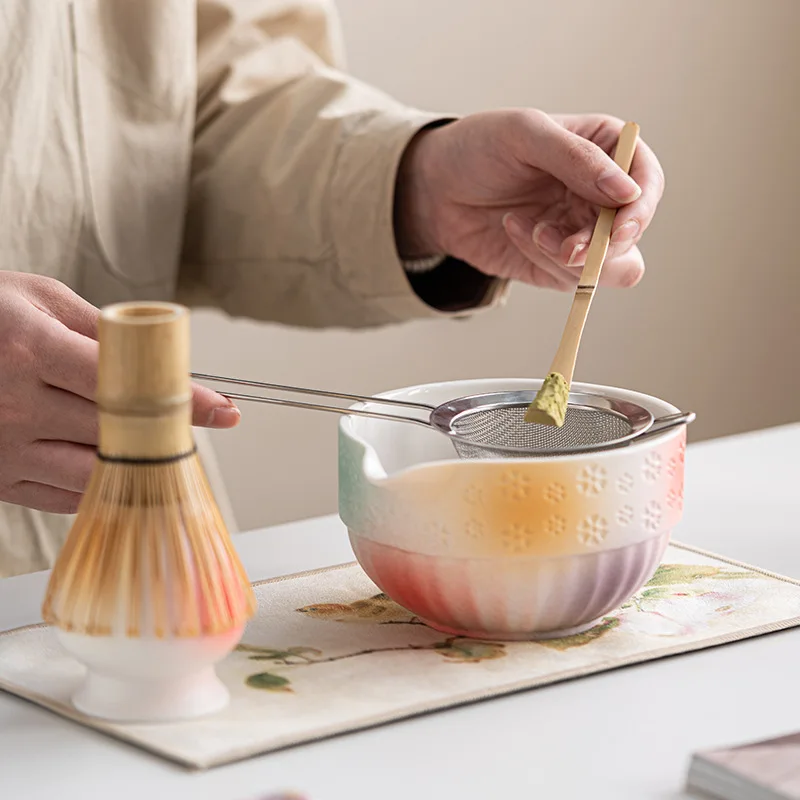 8 PCS Matcha Set  Colorful Matcha Whisk Set Ceremonial Chawan Bamboo Whisk Glazed Teaware Song Dynasty Style Tea Ceremony Gift