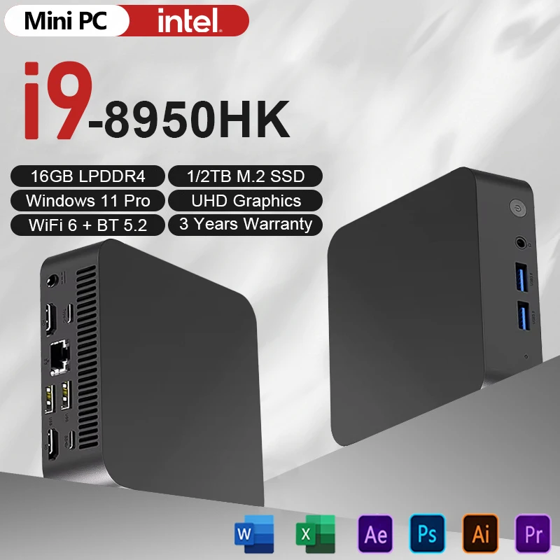 

2025 Mini PC Intel Core i9 8950HK Windows 11 Pro Desktop Pc Gaming Computer 16GB DDR4 1TB 2TB SSD WiFi6 BT5.2 4K Portable Pc