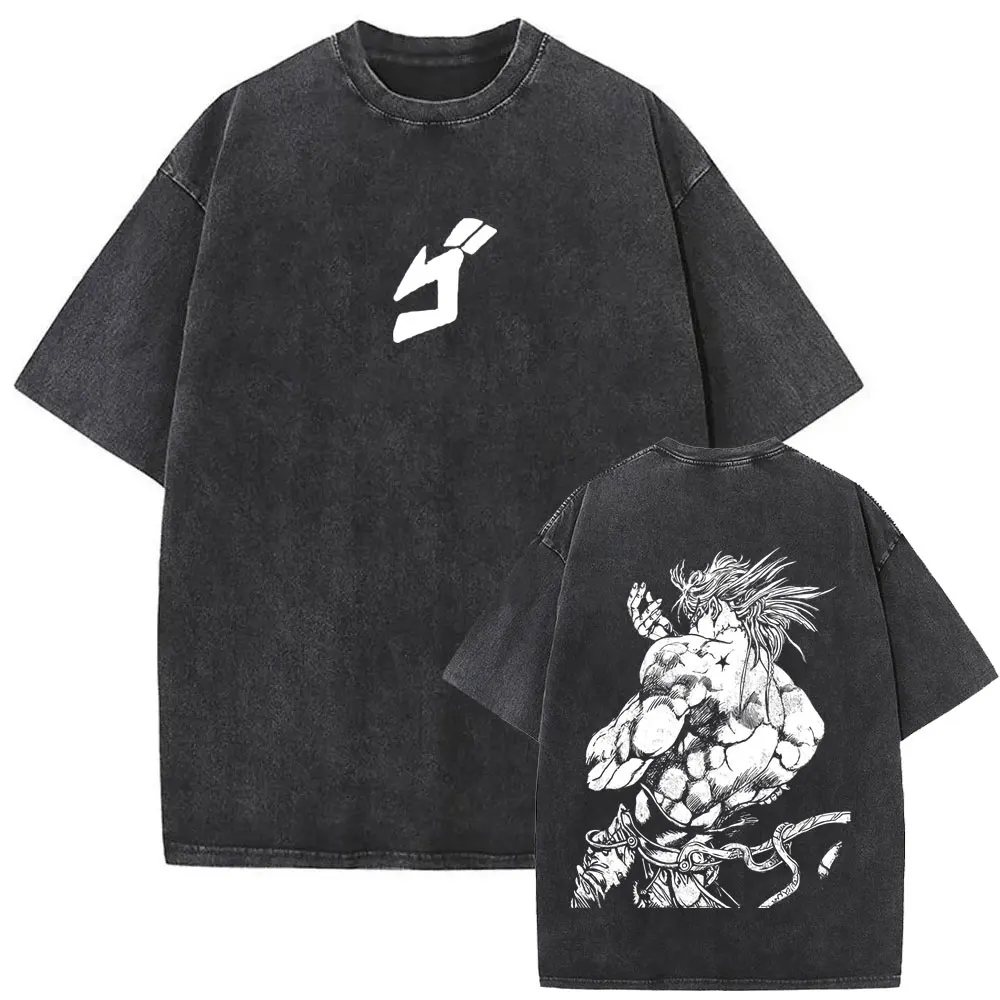 Washed Vintage Anime Jojo Bizarre Adventure T-shirt Manga Higashikata Josuke T Shirts Men Women Cartoon Retro Oversized T-shirts view 2