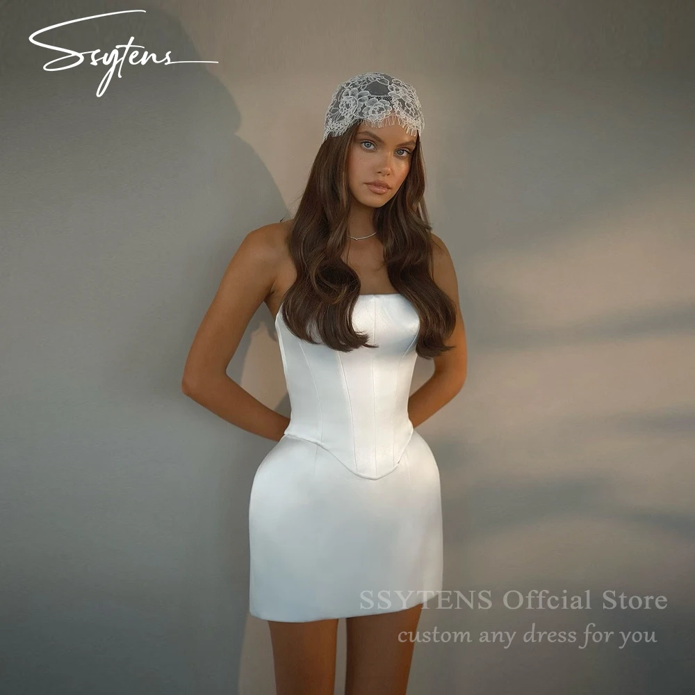 

SSYTENS Modest Short Bride Prom Dresses Strapless Mini Women Wedding Party Dress Corset Back Abiti Da Cerimonia 2026 Customized