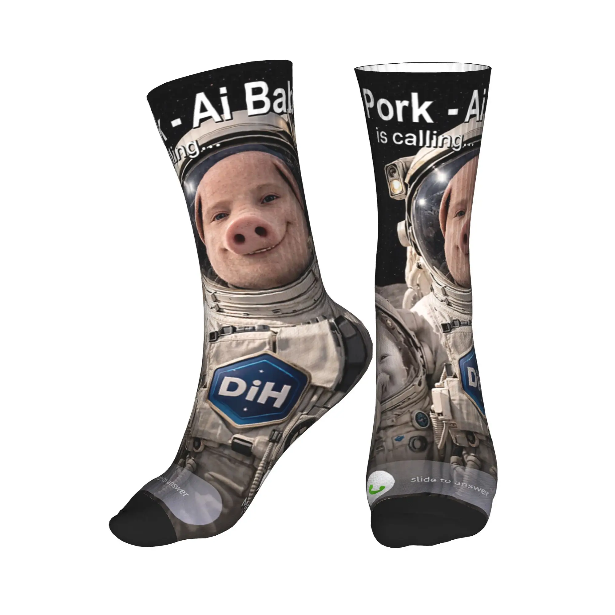 John Pork and Ai Baby Astronaut is Calling from the Moon Socks Stockings Autumn Men's Socks Comfortable Graphic Running Socks
