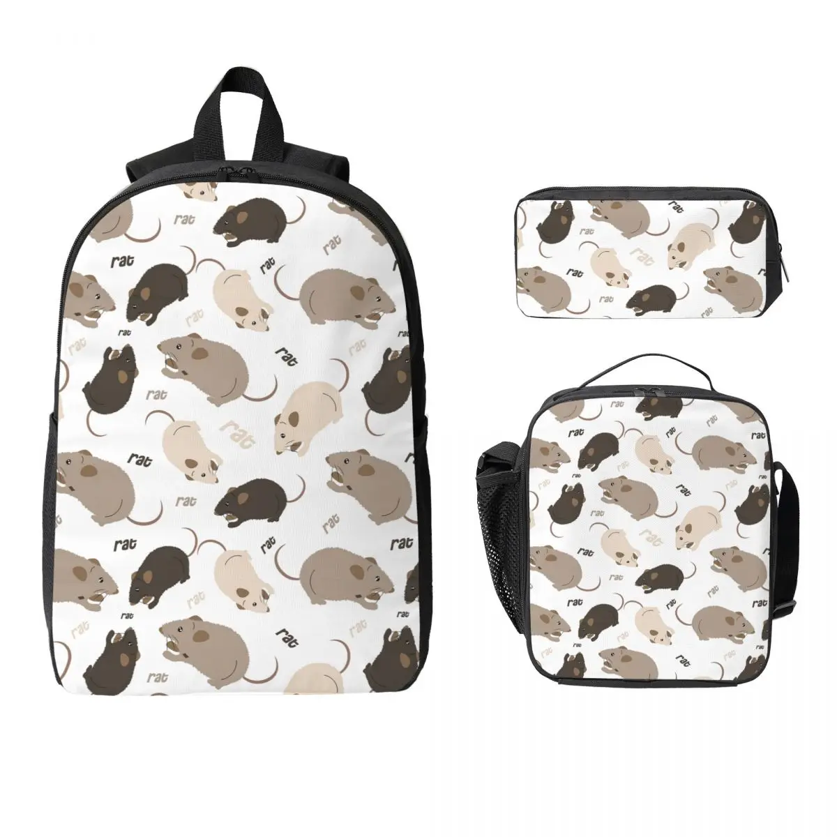 

Rat Pattern Backpack Student BookBag School Bag Computer Shoulder Bags 3ps Insulated Lunch Bag Pencil Case