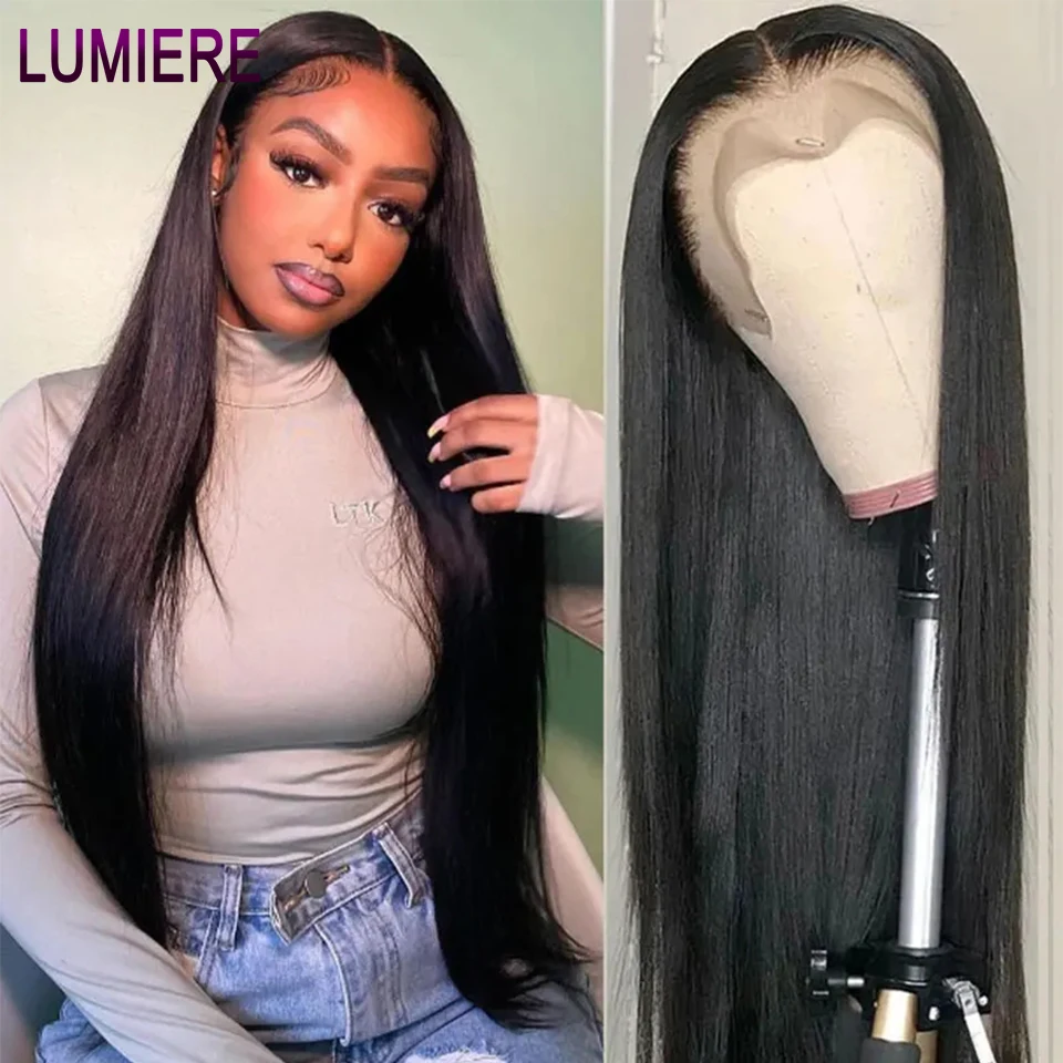 Lumiere-Perruque Lace Front sans colle Sophia pour femme, cheveux humains pré-épilés, cheveux humains raides, prêt à porter, HD, 13x4, 36 po