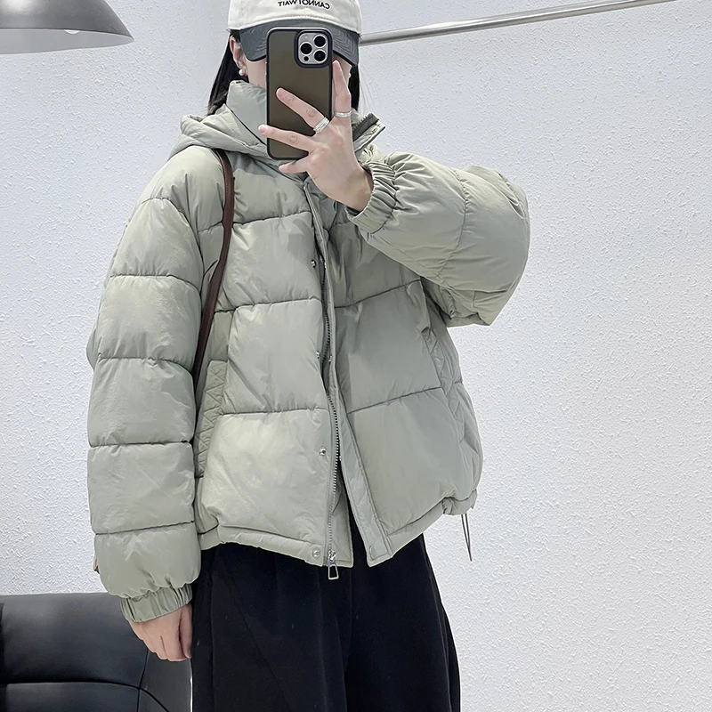 

Thiened Bread Sle Jaet Women's Cotton Coat with Hat Removable Zipper Pure Color Hood Sewing 2024 Winter Season