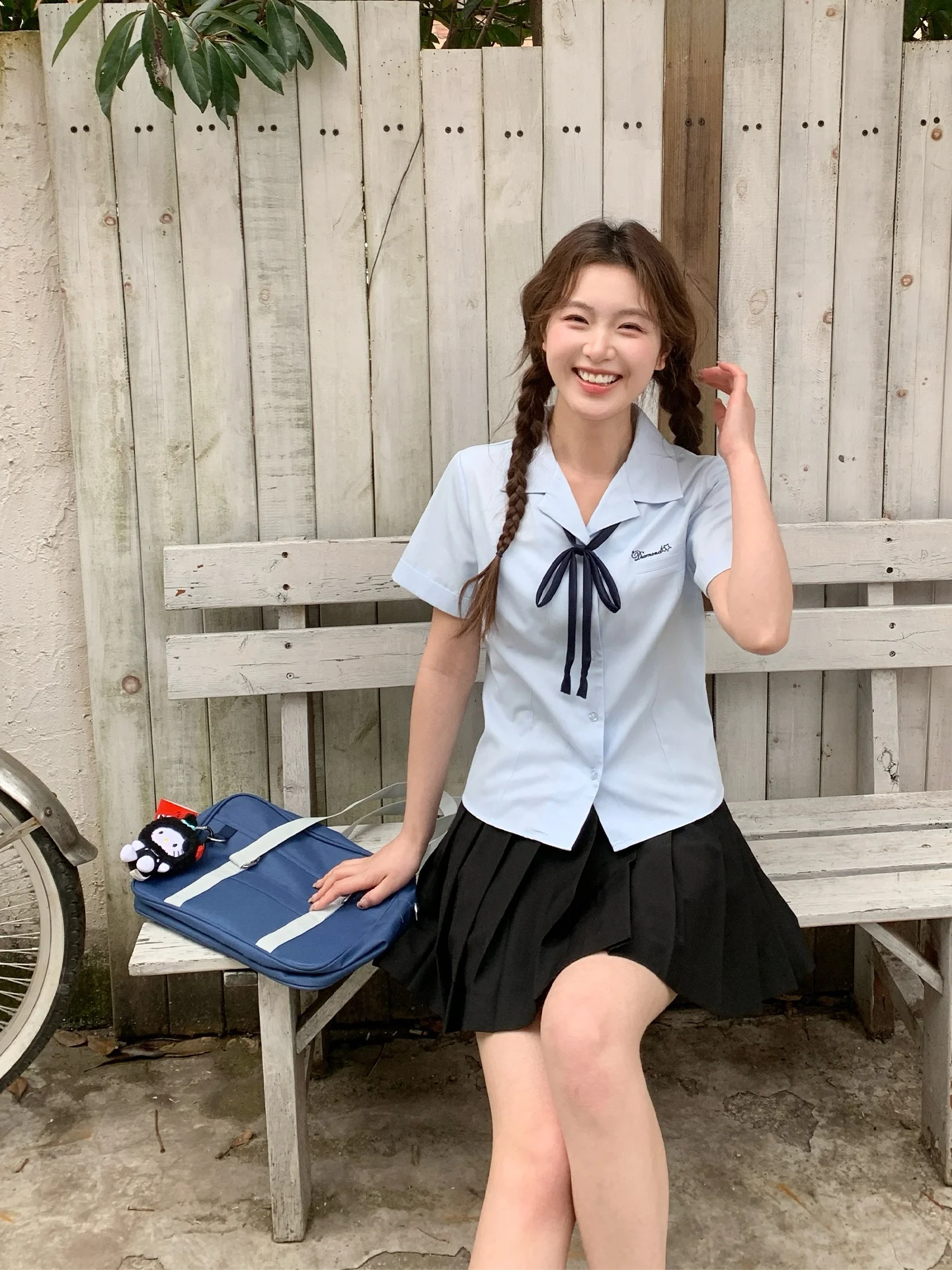 

Tokyo Annual Record JK Blue Sweet Cute Short Sleeve Shirt Summer School Uniform Skirt Set Polyester Fiber Breathable Skin-Fri...