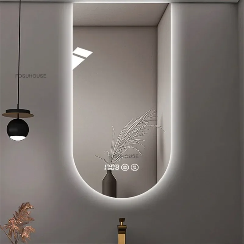 Smart Arched Bathroom Mirror Wall-Hung Creative LED Bath Mirror Nordic Unique Shaped Vanity Makeup Mirror for Washroom