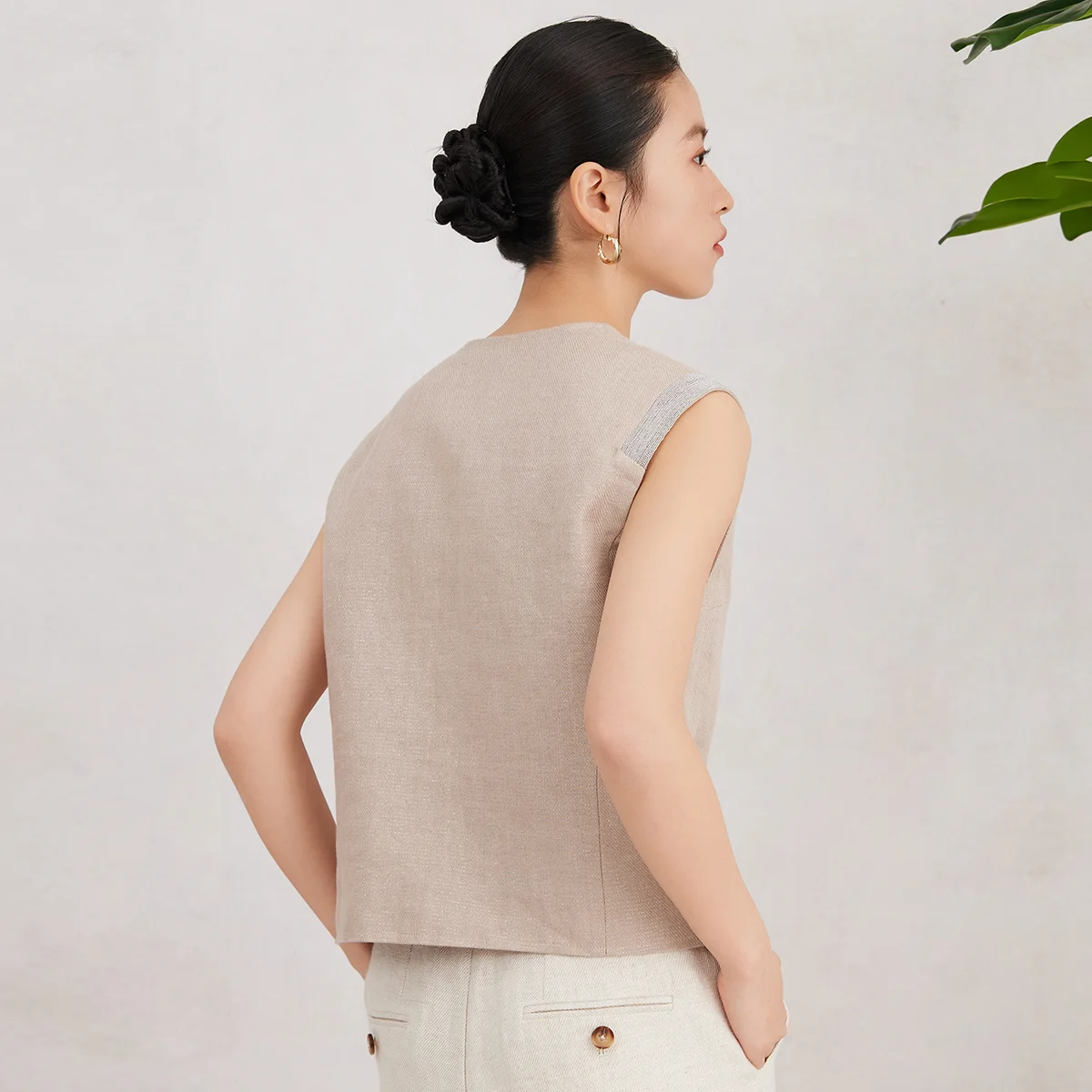 เสื้อกั๊กผ้าลินินผู้หญิง K3045L รุ่นหรูหรา คุณภาพสูง แฟชั่นฤดูใบไม้ผลิและฤดูร้อน สวมใส่สบายๆ