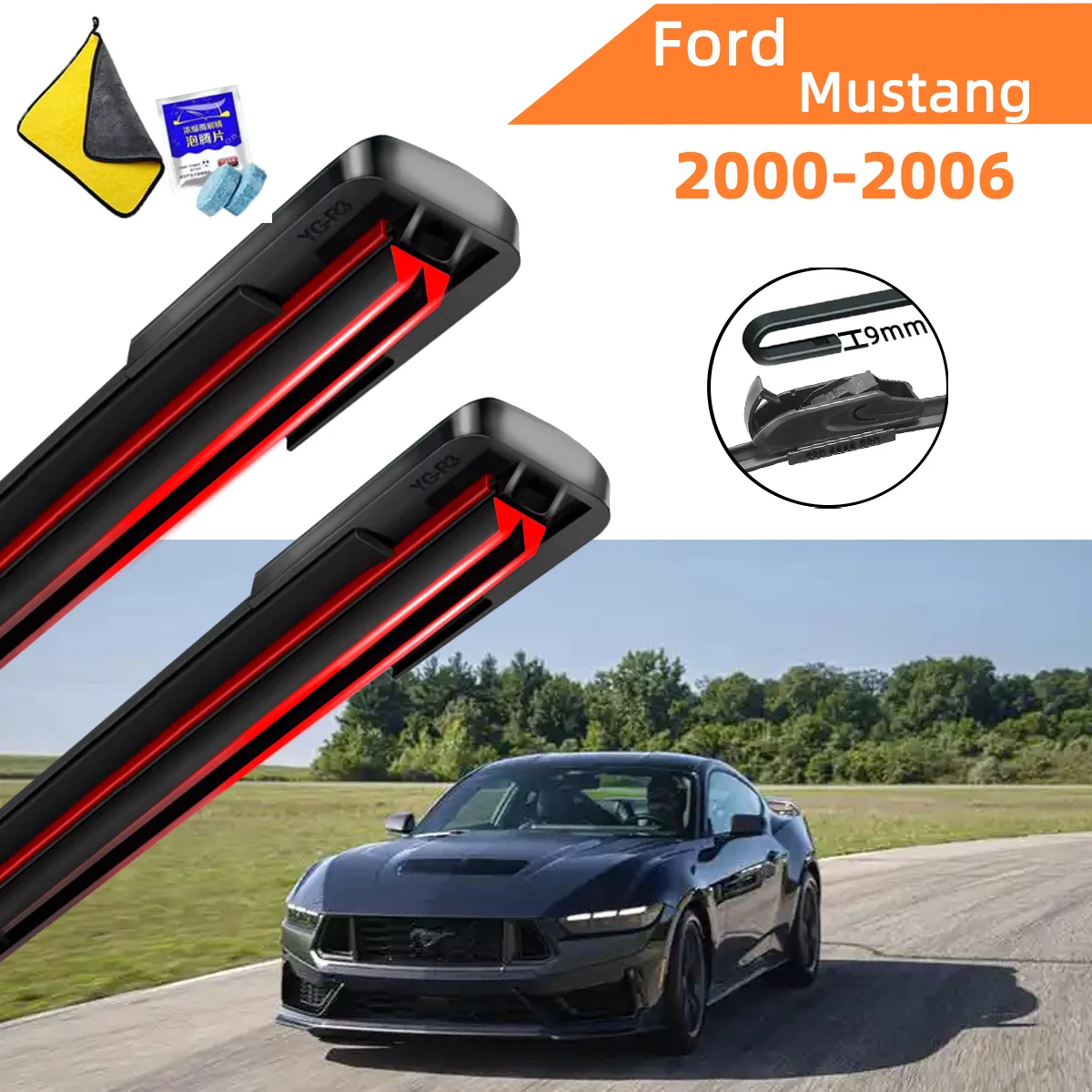 

Double Rubber Car Wipers for Ford Mustang Front Blade Brushes Cutter Automobiles Accessorie Wiper Windscreen Wear Wiper Parts