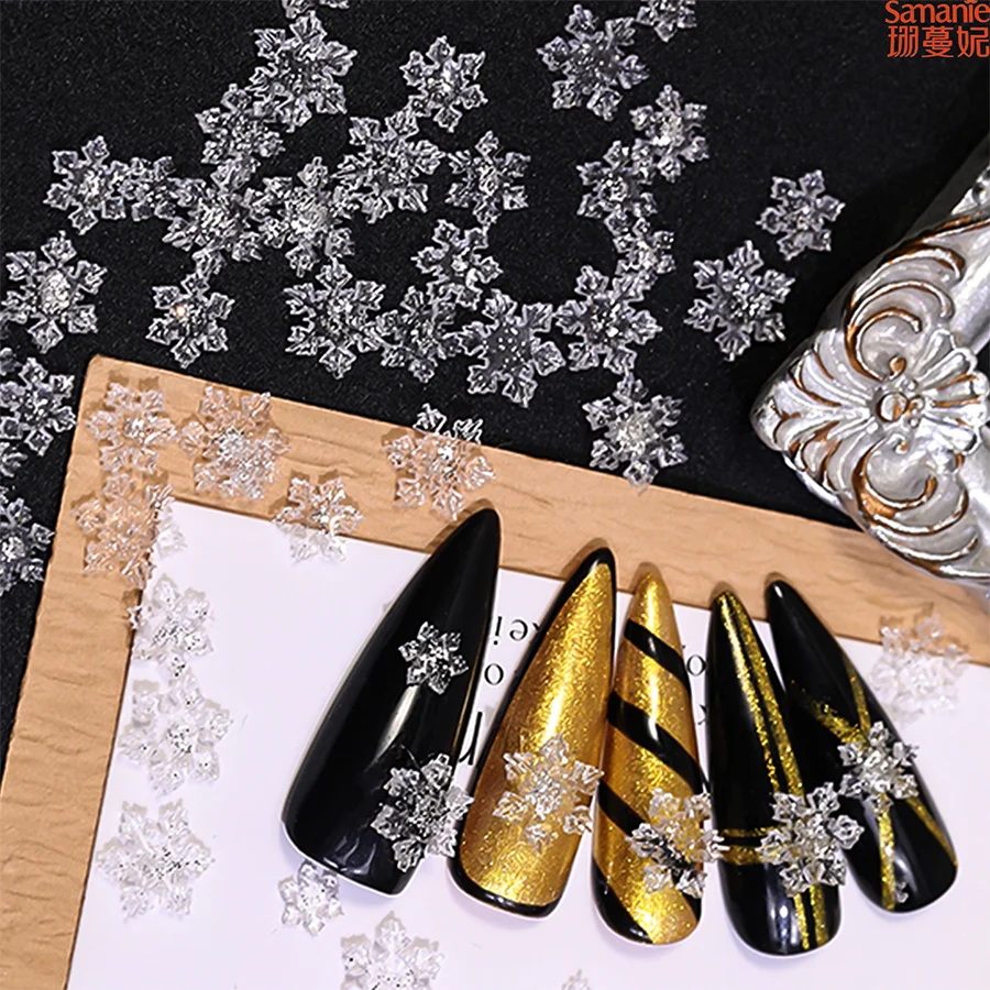 50 Pcs Ice Clear Glitter Snowflake Nail Decorations 3D Transparent Snowflake Nail Slices Winter Xmas Nail Art Ornaments for DIY
