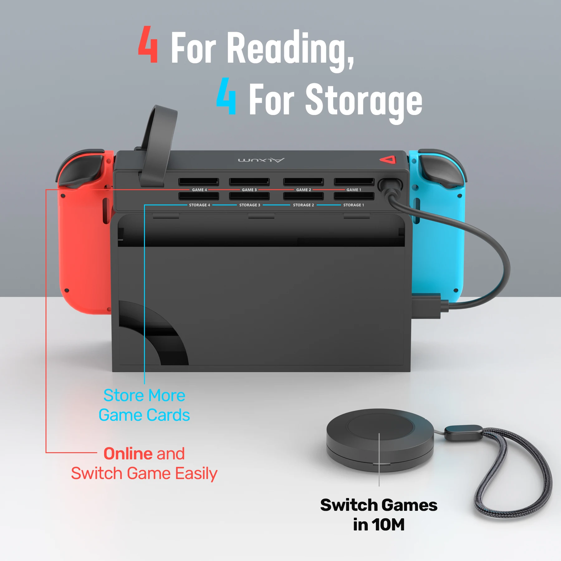 Alxum d1100b para nintendo switch leitor de cartão de jogo com controle remoto sem fio gamers acessórios plug & play alimentado por usb preto