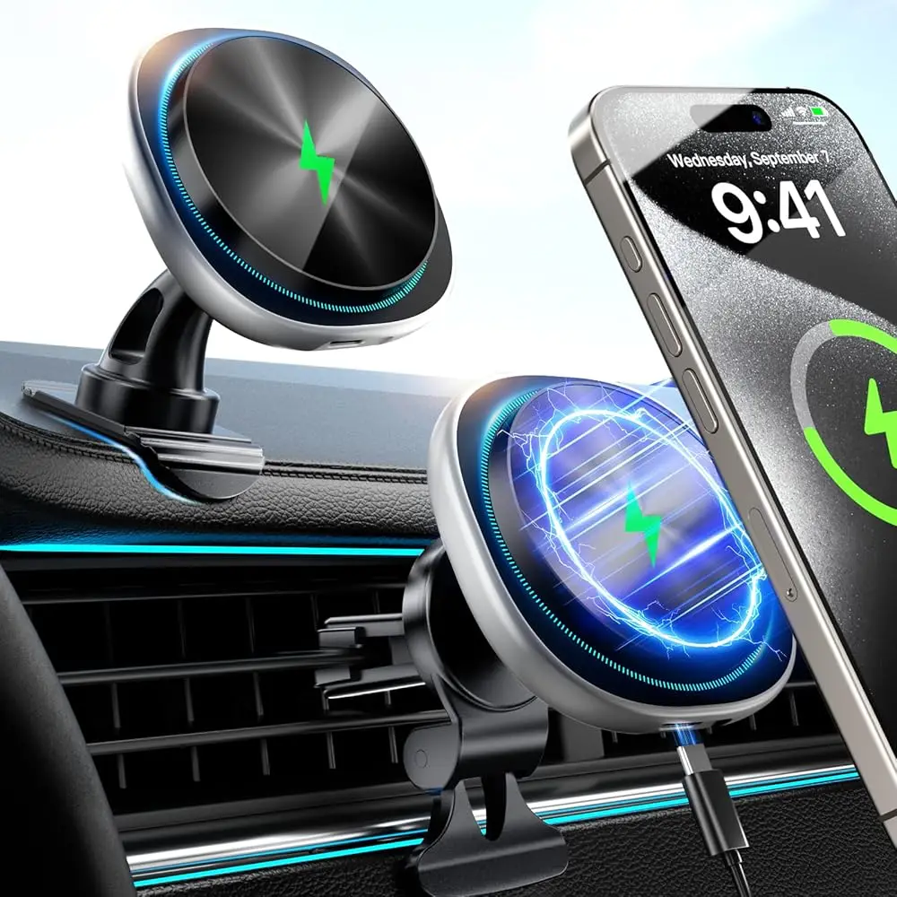 

15W MagSafe Car Mount Charger, Magnetic Wireless Car Charger Phone Holder for iPhone 17 Pro Max/17/16/15/14/13/12, Fast Char