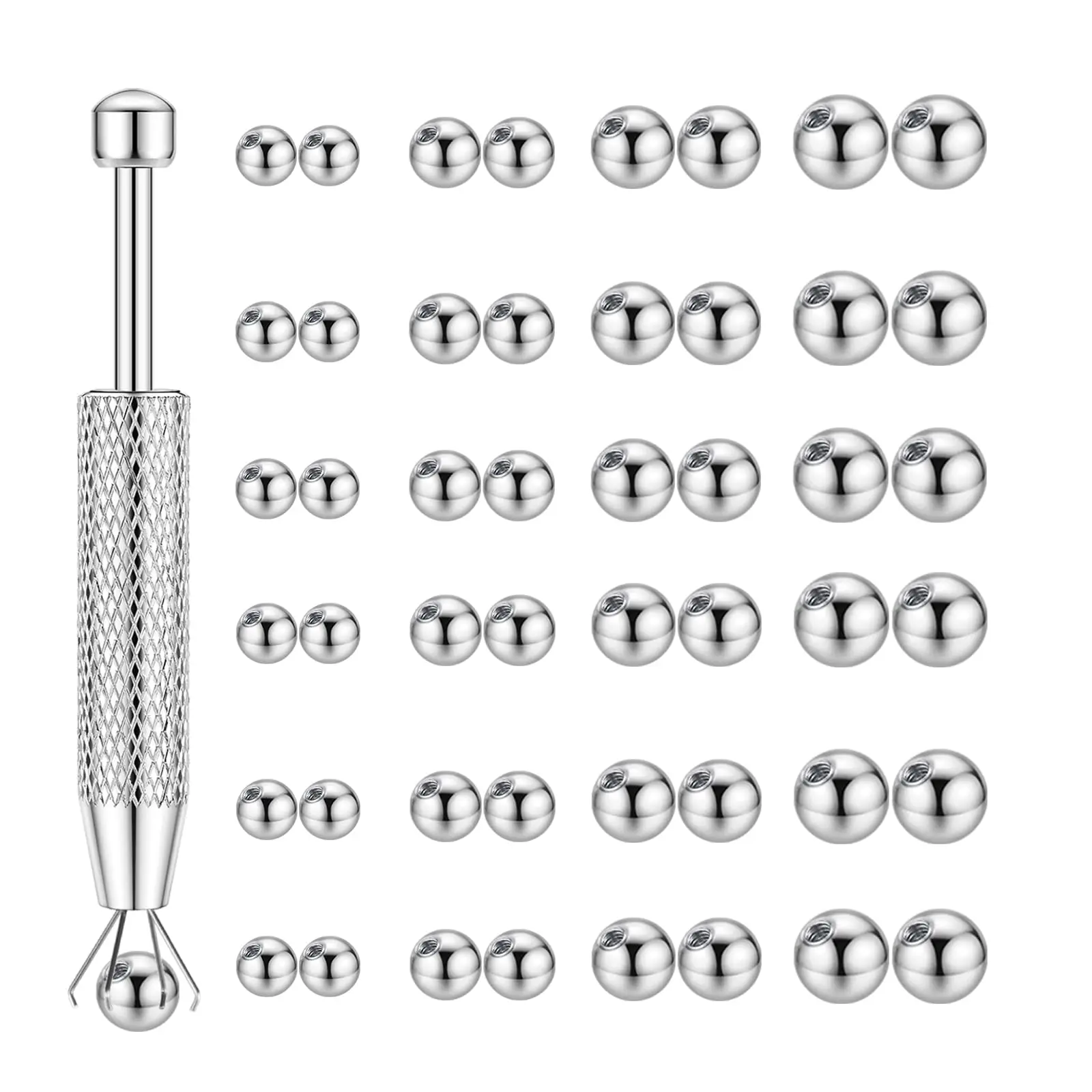 48PCS Replacement Balls and Spikes 3/4/5/6MM Stainless Steel Balls and Spikes Tongue Belly Button Eyebrow Rook Piercing Parts