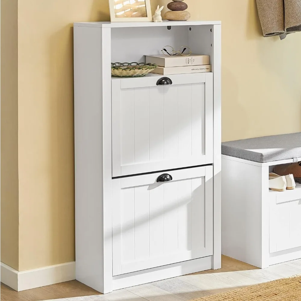 

Shoe Cabinet with 2 Drawers Hidden Compartment,White Easy to assemble,Space saving 9.4" D x 23.6" W x 43.3" H Shoe Cabinet