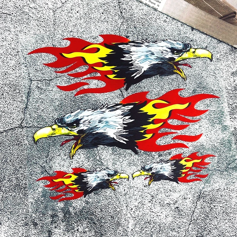 

4PCS Flaming Eagle Motorcycle Stickers Waterproof for Motorbike Fuel Tank Side Panel Electric Scooter Racing Helmet Vinyl Decals