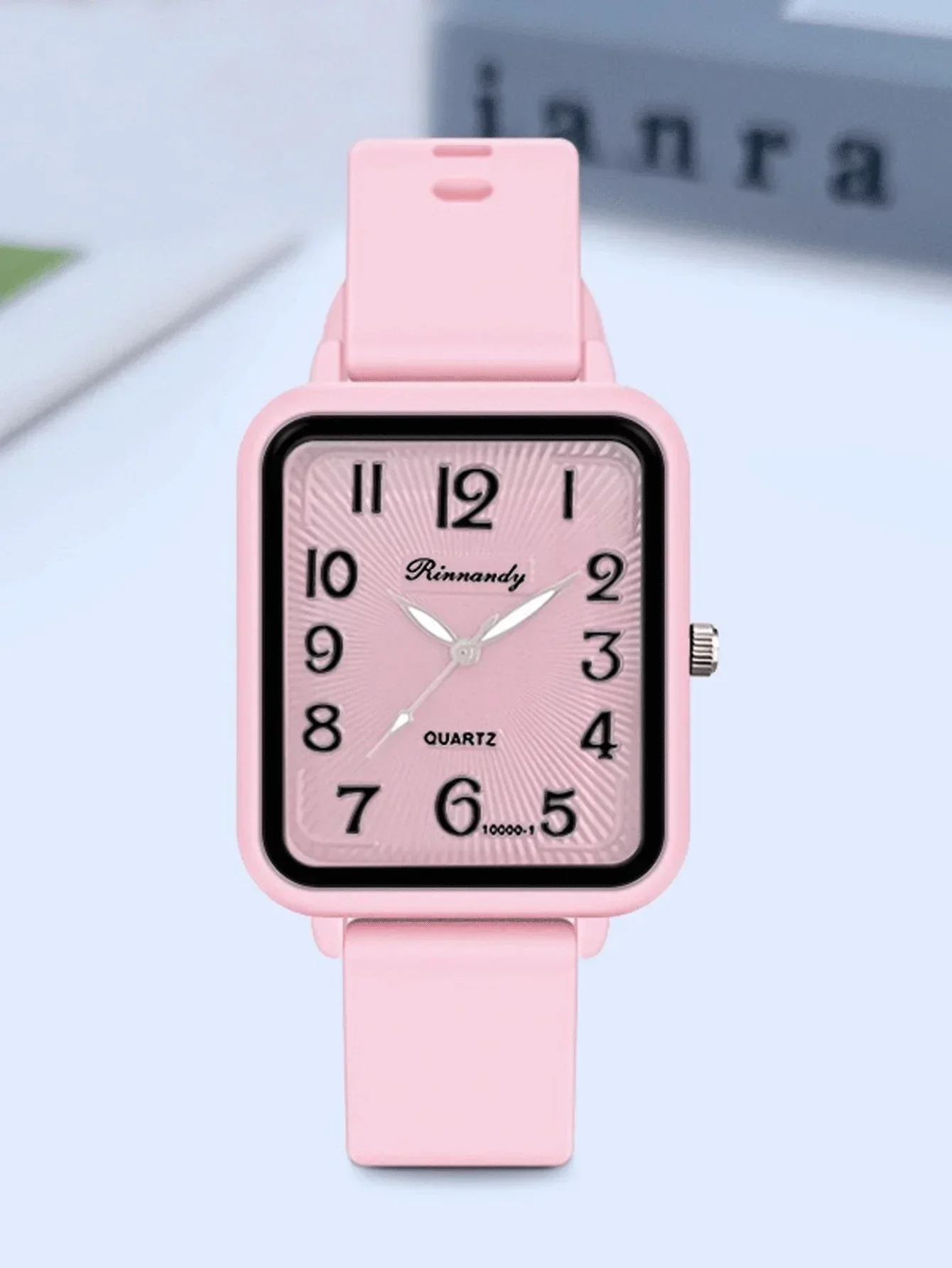 Cute Ladies 5Pcs Watch Set Pink Silicone Band Square Quartz Wrist Watch Heart Shape Pink Rhinestone Jewelry Women Gift