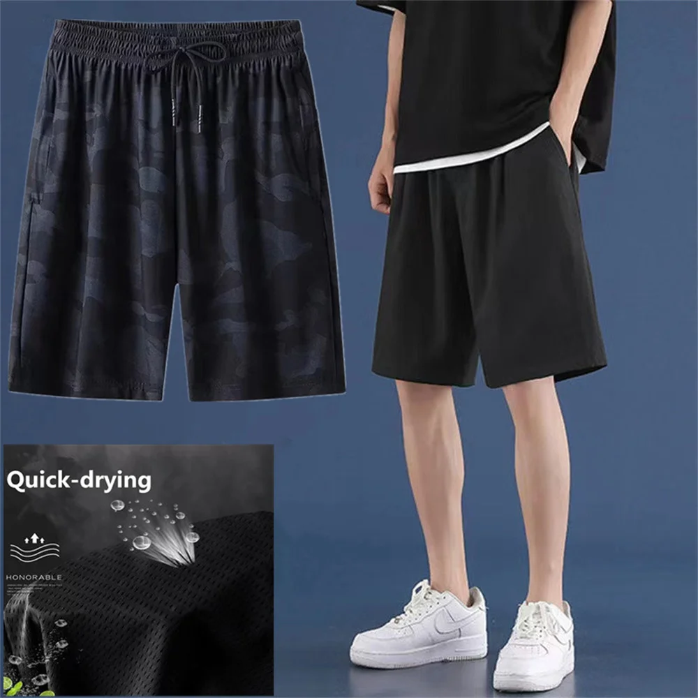 Men Sporty Shorts Easy To Dry Ice Silk Five-point Pants Summer Thin Running Fitness Loose Casual Mesh Air Conditioning Pants