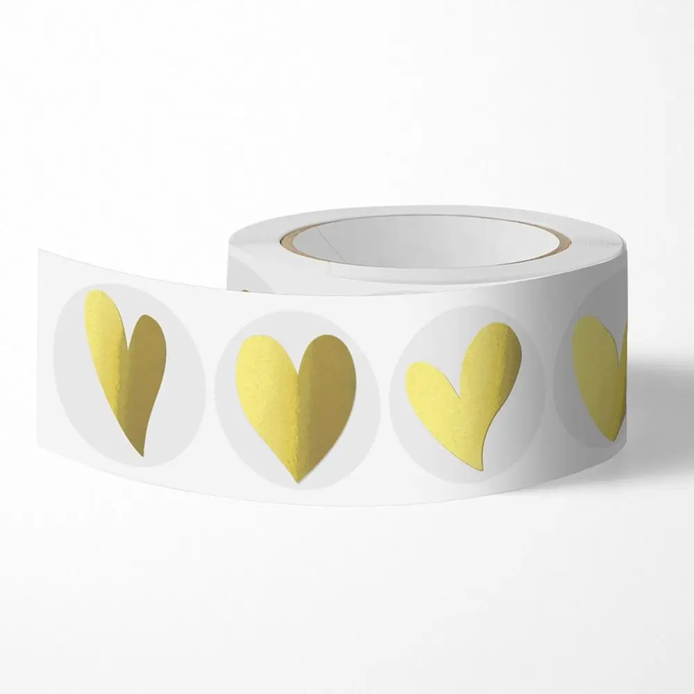 Transparent Heart Sticker Gold Color Heart Design Stationery Sticker Glowing Effect Waterproof Gift Decoration Sticker