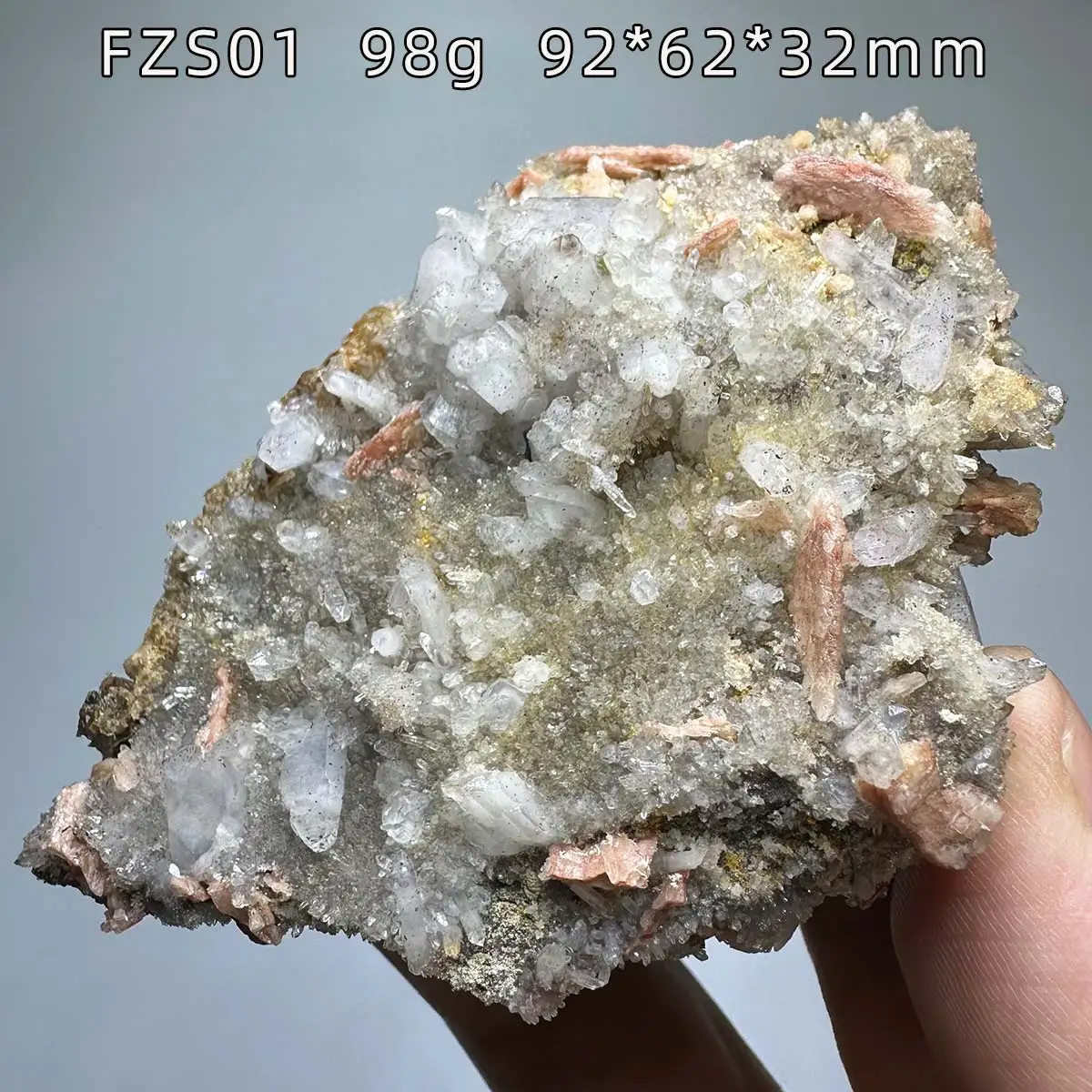 Natural Pink Barite & Quartz Crystal Symbiotic Specimen, Super Seven Raw Stone, Mineral Collection from Zimbabwe, Home Decor Cry