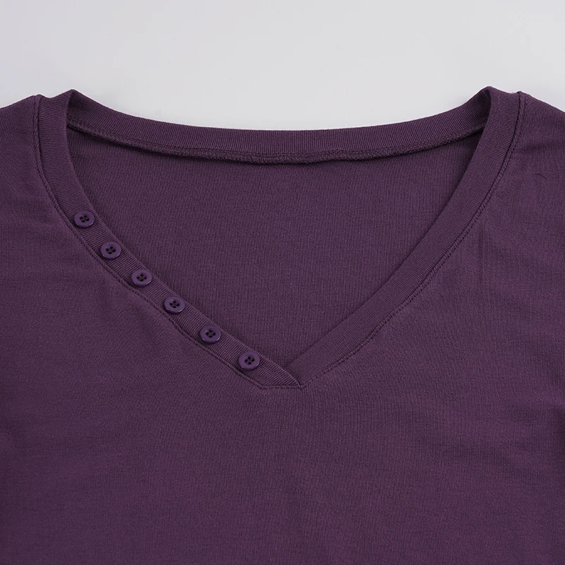 SUCHCUTE Retro Y2K Basic Damen Langarm-T-Shirt mit tiefem V-Ausschnitt, Knopfleiste, schmaler Passform, einfarbig, kurz geschnitten, Streetwear, lässiges Oberteil, neu. – Detail 6