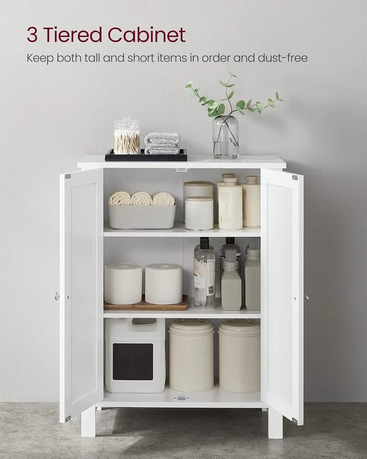 Bathroom Floor Storage Cabinet, Bathroom Storage Unit with 2 Adjustable Shelves, 11.8 x 23.6 x 31.5 Inches, White