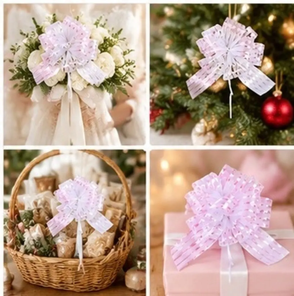 10Pcs Hand Pull Bows White Thick Stable Yarn Decorative Wedding Gift Wrap Ribbon Bows for Party Christmas Basket Decoration