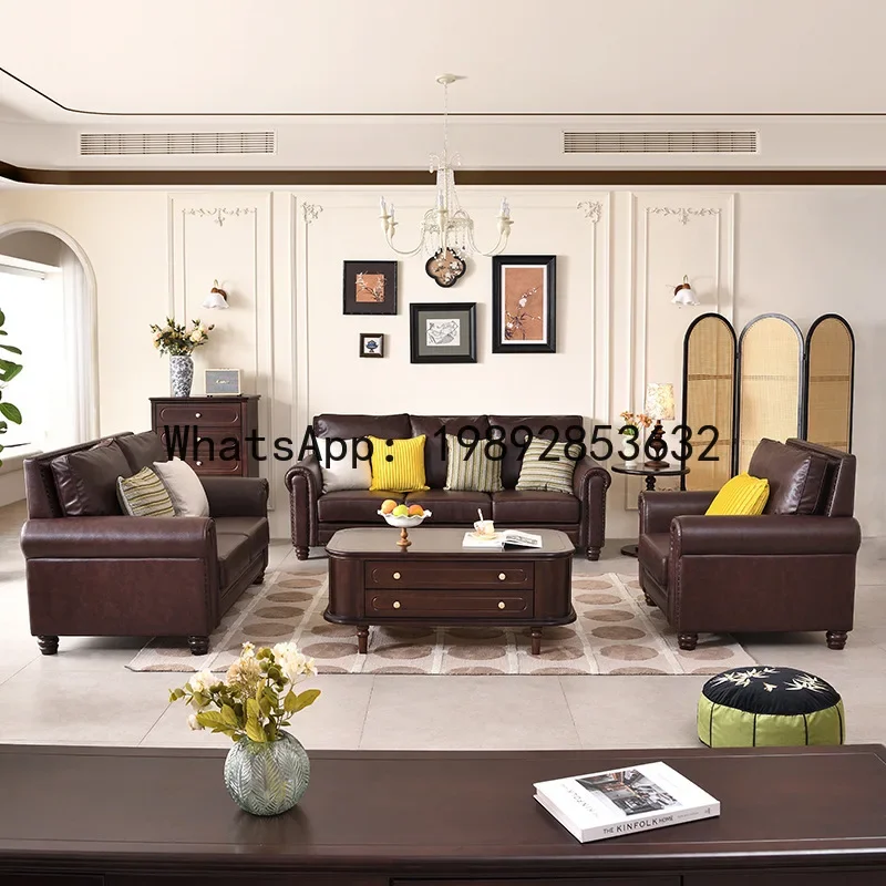 4-10 brown retro-style living room sofa - available in single, double, three, and four-seater configurations - top grain leather