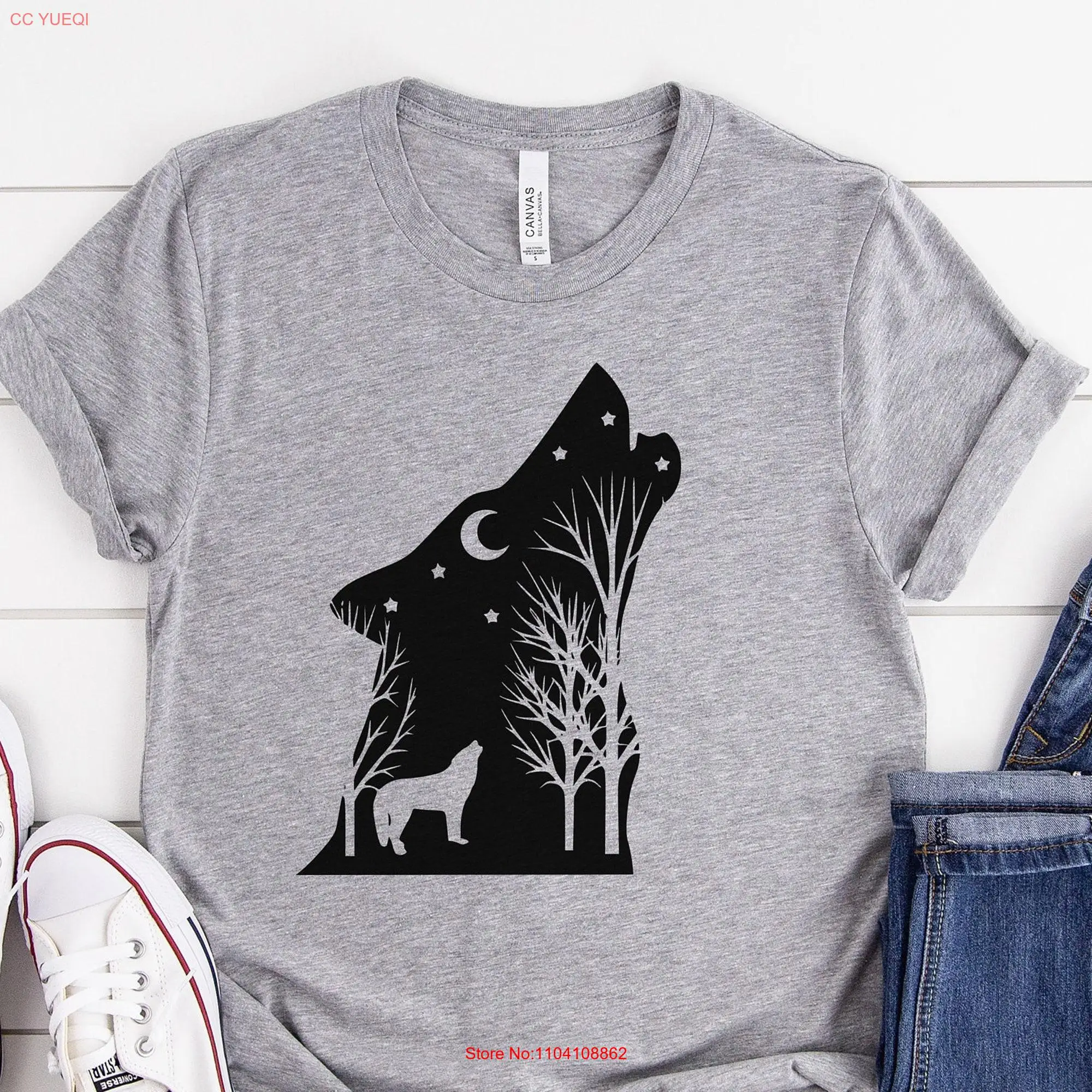 Wolf T Shirt Howling Wildlife Lover Animal Dog Girl Animals long or short sleeves