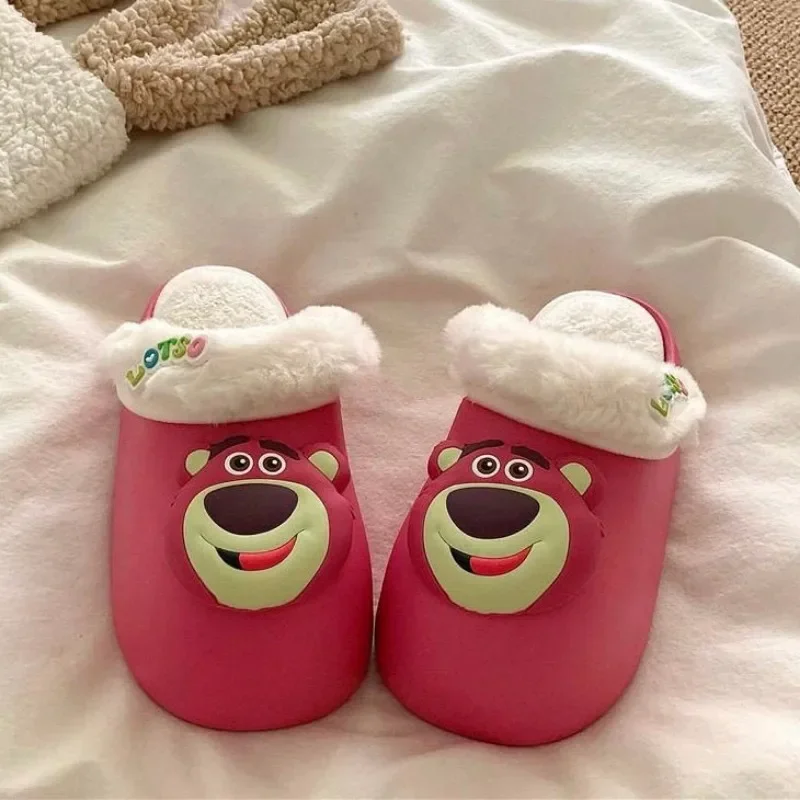 Cartoon Disney Lotso śliczne damskie jesienne i zimowe wygodne, miękkie i ciepłe wodoodporne bawełniane kapcie z podnoskiem