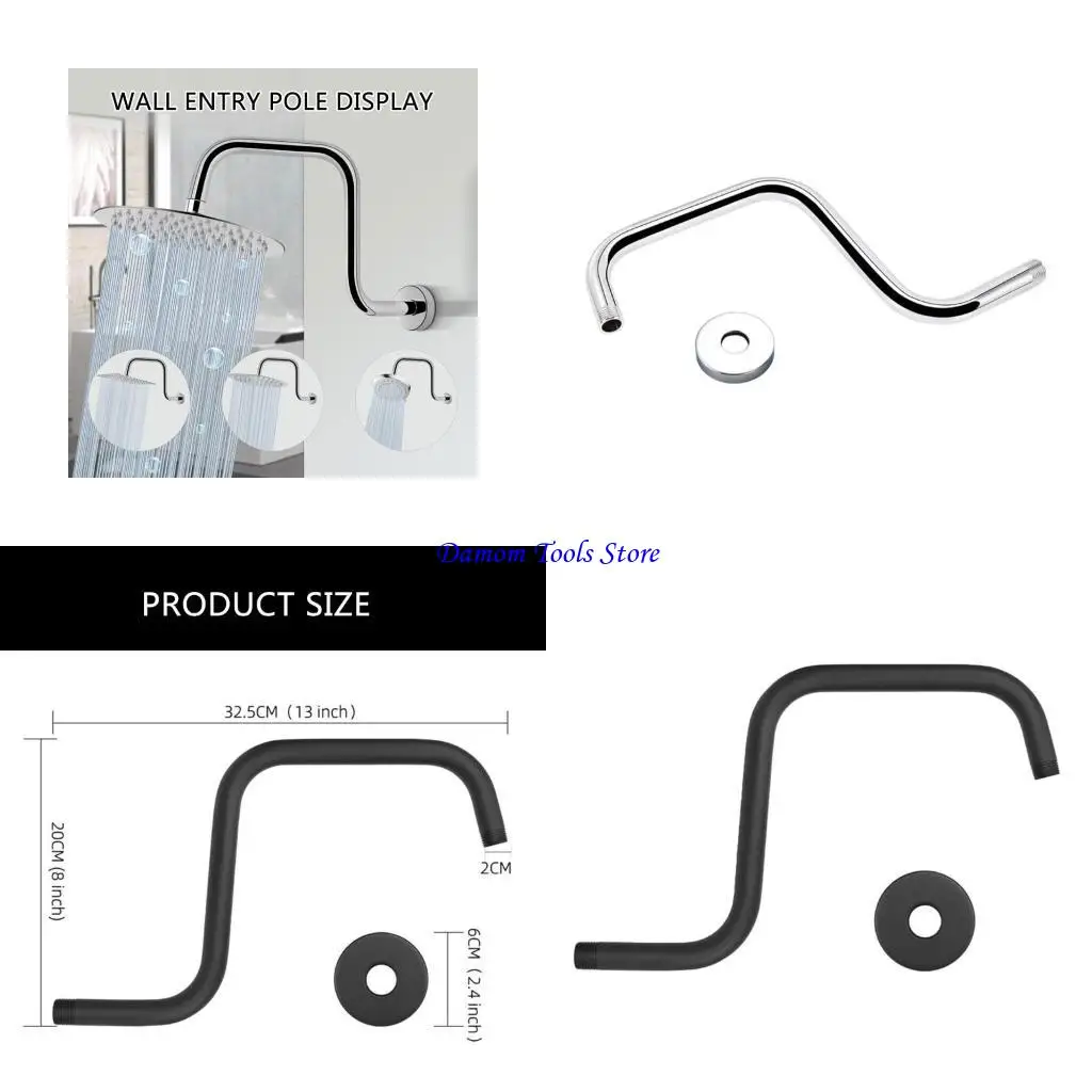 

57BE 13inch High Rise Gooseneck Showerhead Extension with Flanges Shower Head Extension Arm Elegant Bathroom Shower Accessory