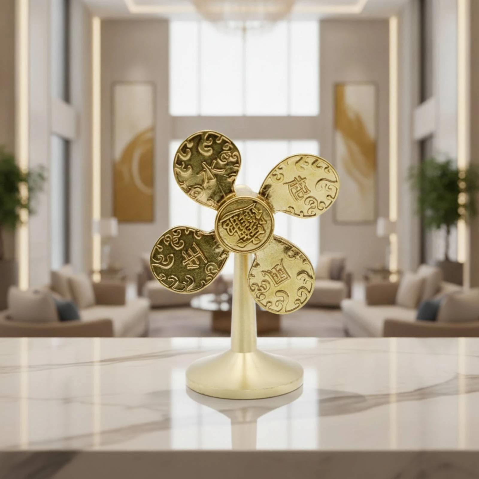 Decorative Ornament Decorative Gold-Tone Metal Wind Spinner Figurine for Office Desk, Home Shelf