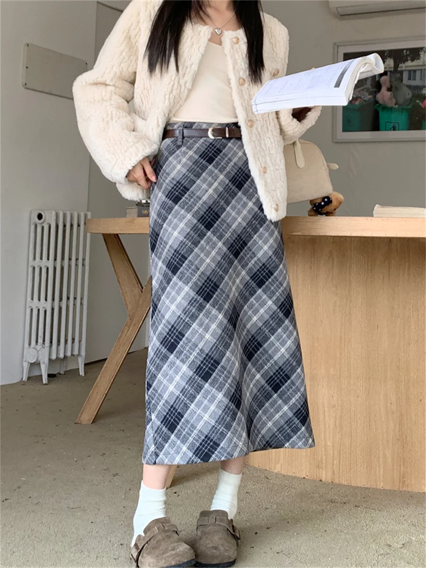 Alien Kitty Office Lady cappotti donna elegante Chic Plaid gonne lunghe abiti 2024 Sweet Spring Daily New Fashion Gentle Sets