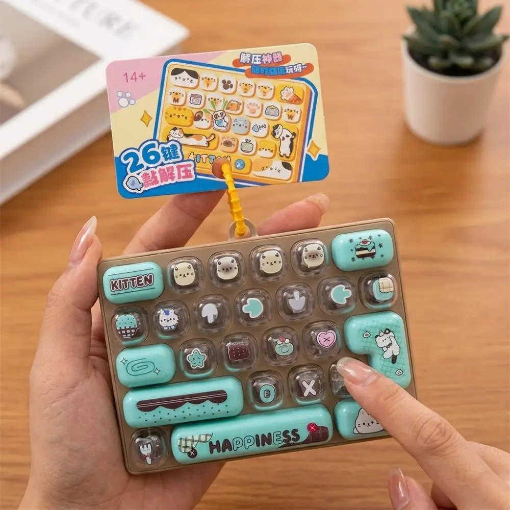 Press-Type 26 Key Keyboard Keychain Clear Key Sounds Clickable Keys Mechanical Fidget Keyboard Plastic Sensory