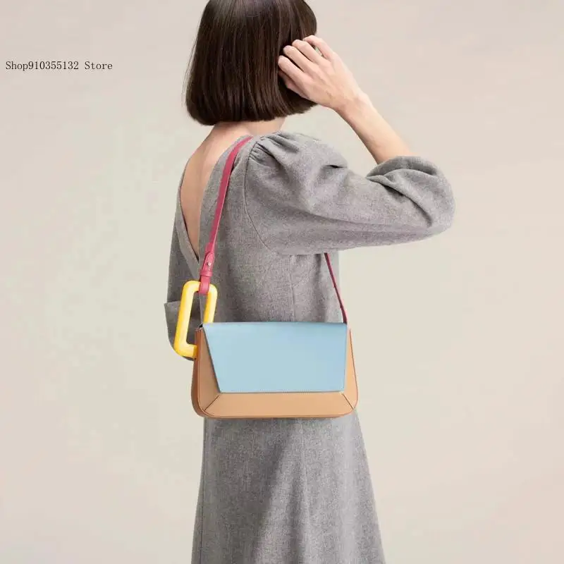 Commuting Niche Design Simple Single Shoulder Trendy Underarm Handheld Bag Spliced Pure Color Blocking Women