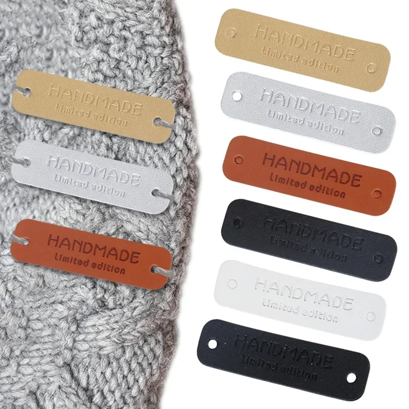 12/24pcs Limited Edition Hand Made PU Leather Label Tags for Handwork Gift Leather Handmade Clothes Shoes DIY Sewing Accessories