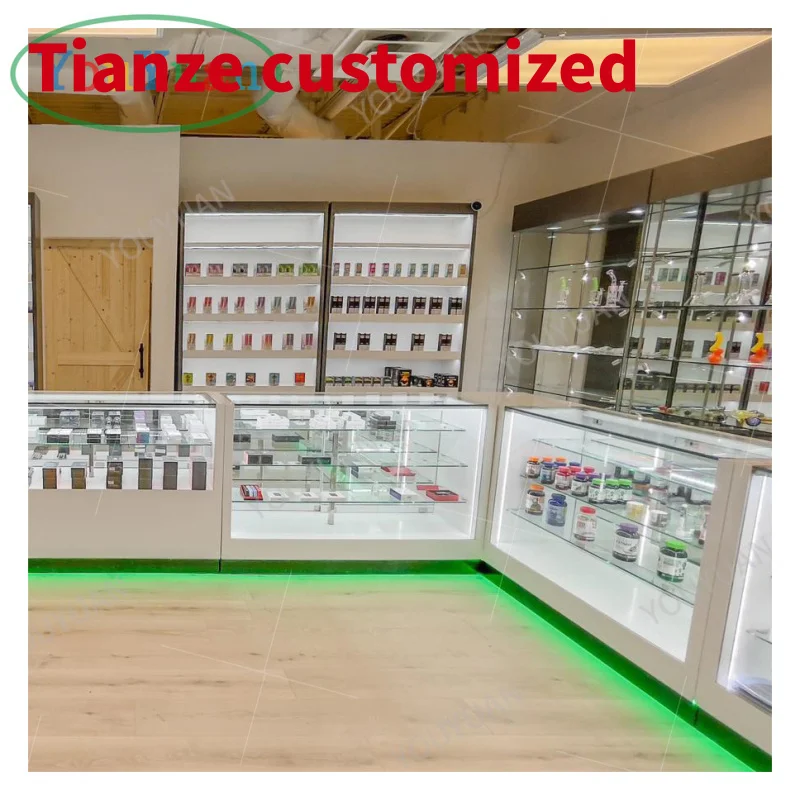 

(Customized) cigar cabinet smoke store display counter dispensary shop furniture design smoke shop glass showcase