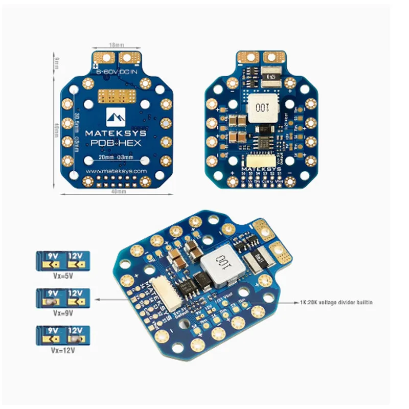 Matek FCHUB‑12S V2 PDB 3‑12S Lipo 440A Peak 5V/12V/3.3V BEC Switchable 12V Current Sensor For X‑Class FPV Quadcopter Drone