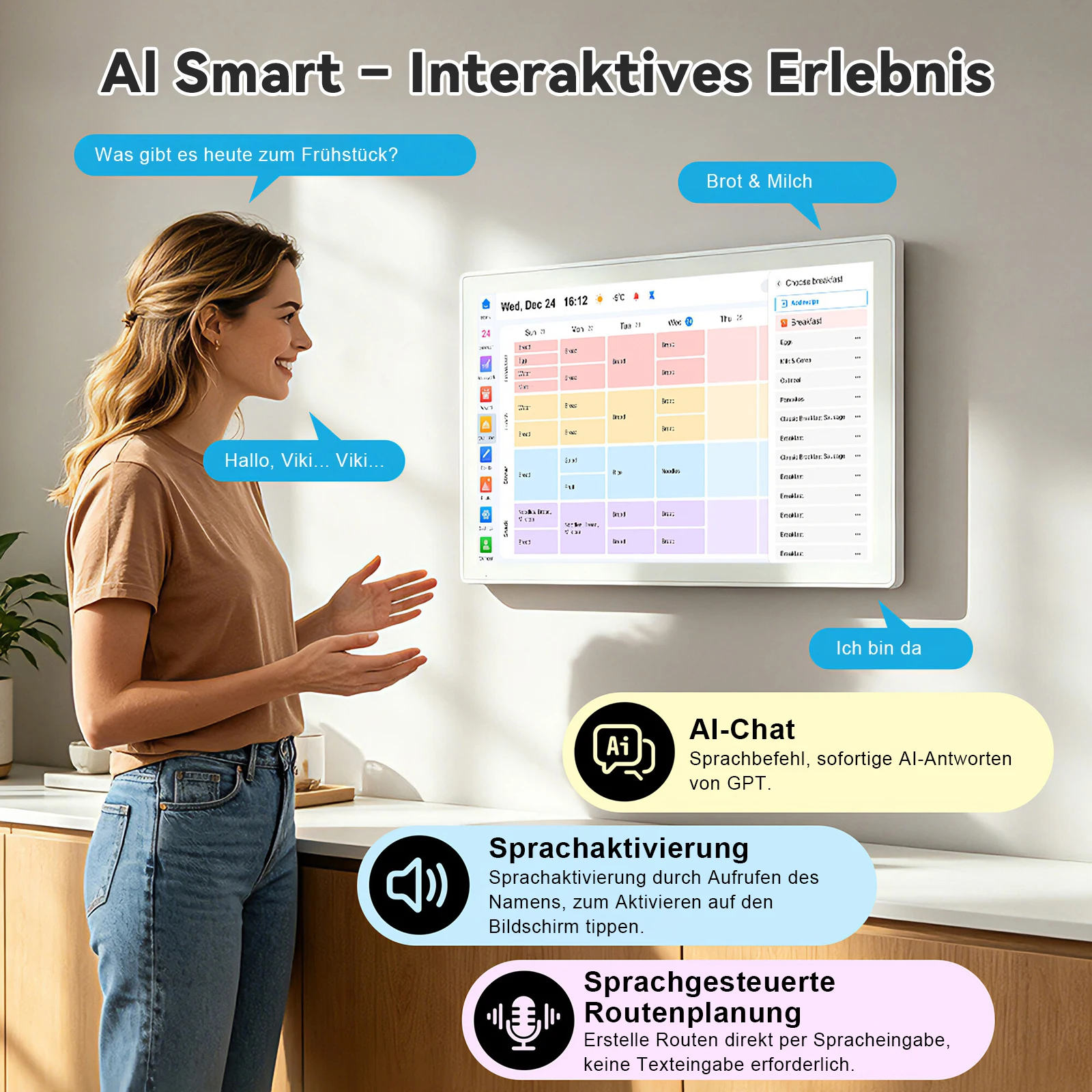 Calendario Digitale Intelligente con Display, Schermo Touch da 15,6 Pollici, Controllo Vocale AI, Sincronizzazione Calendario, Cornice Digitale per Foto, Tutto in Uno per la Gestione della Casa