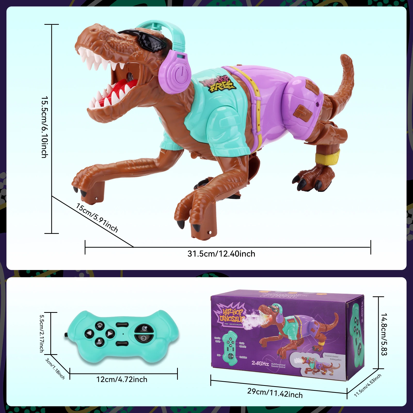 Dinosaurio de juguete con Control remoto, dinosaurio que camina RC con luz y sonido, pulverizador electrónico, Robot de dinosaurio, regalo para niños