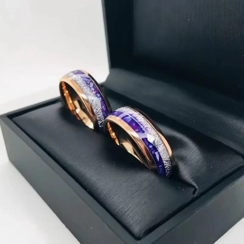 New Amethyst Gradient Splicing Ice Silk Foil Ring, Stainless Steel Carbon Fiber Couple Jewelry Ring, Exquisite Gift