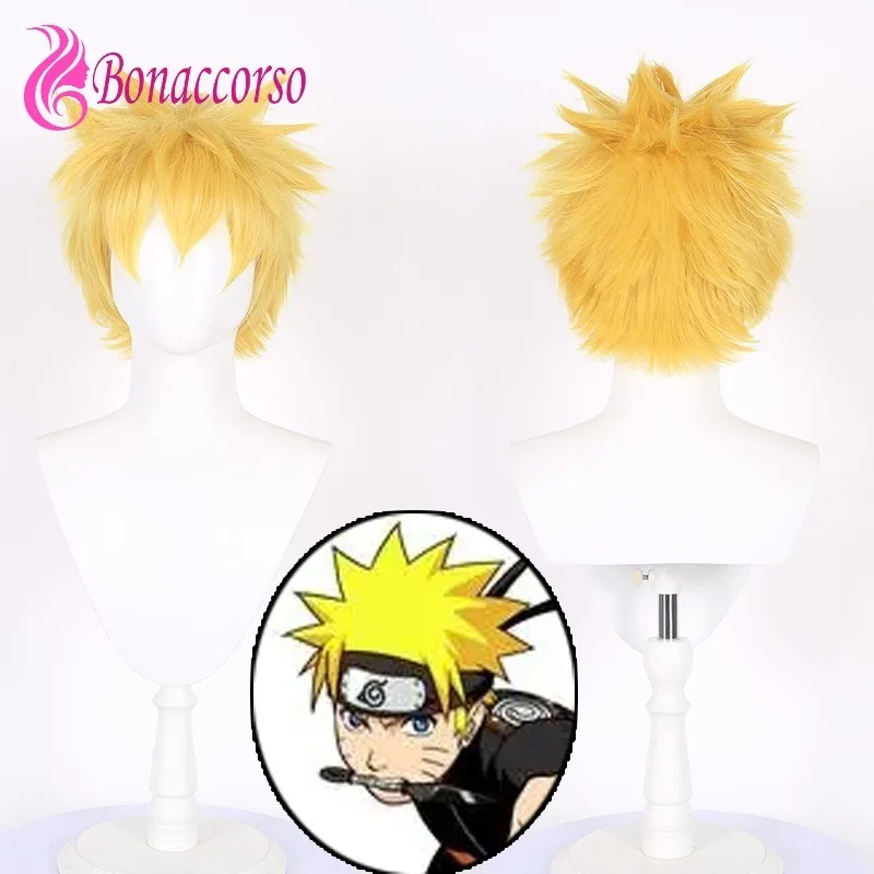 HOKAGE NINJA Uzumaki Cosplay Wig Yellow Synthetic Short Curly Wig Anime Coser High Quality Heat Resistant Fiber Wig Daily Party