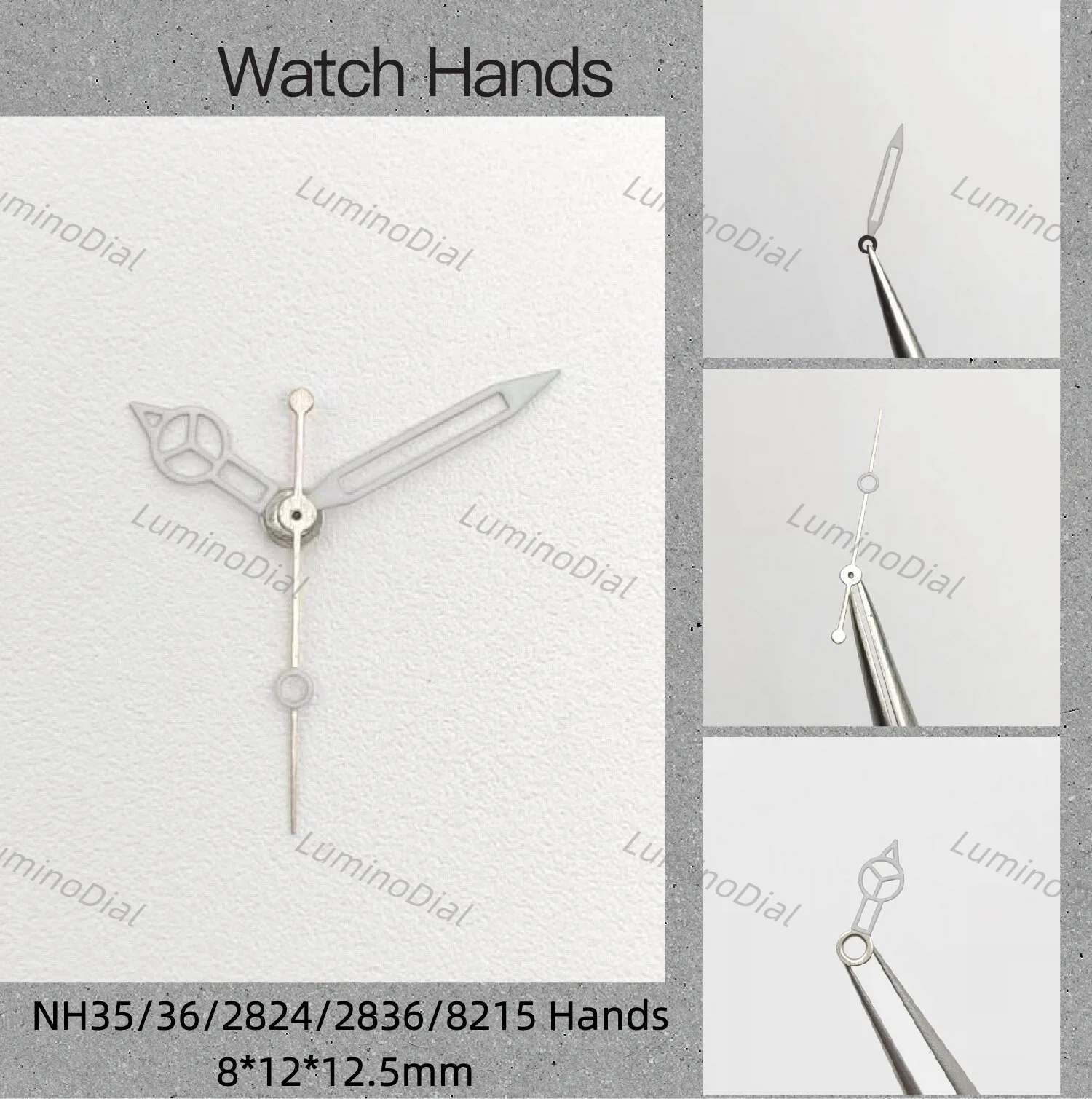 Luminous Watch Hands 8*12*12.5mm Silver Watch Accessories for NH35/36/2824/2836/8215/8205 and so on