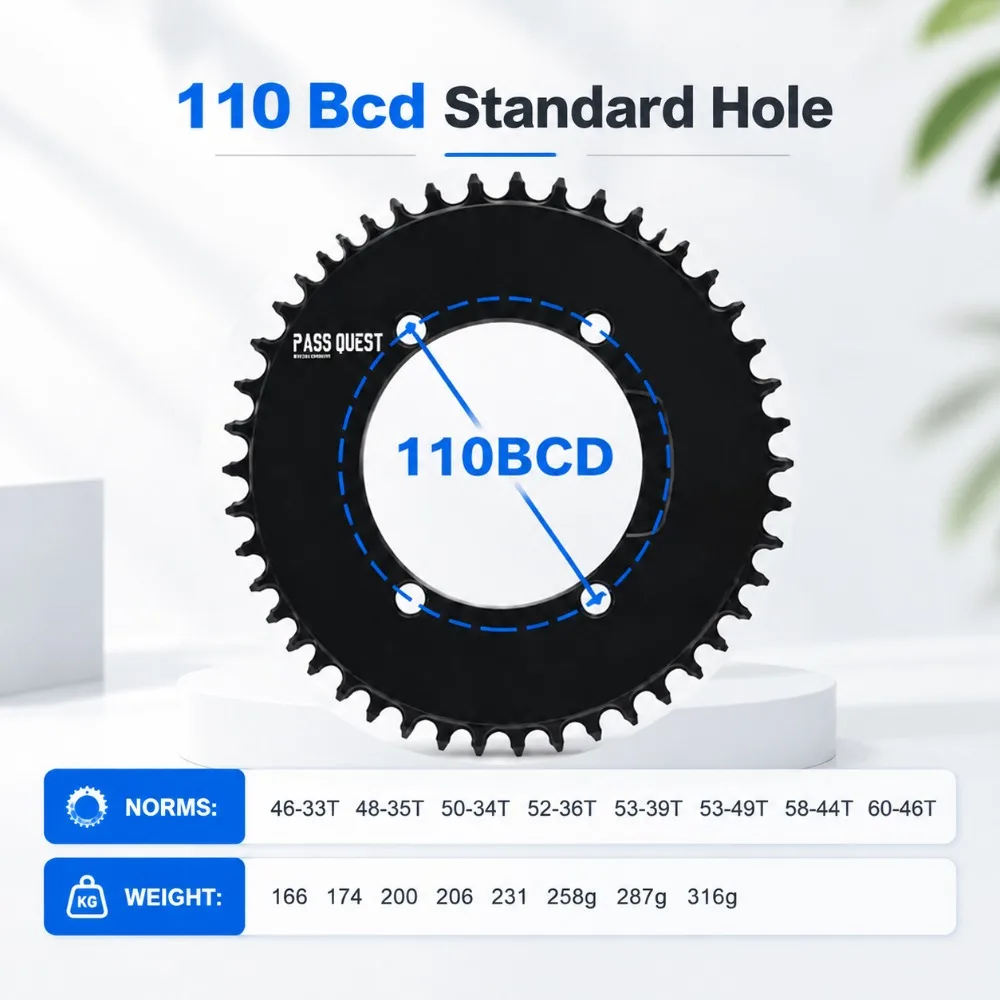 plate 110 bcd double star for magene power meter star 110bcd chainring 46 33 50 34 52 36t 53 39 54 40 4 bolt aero chain ring - view 5