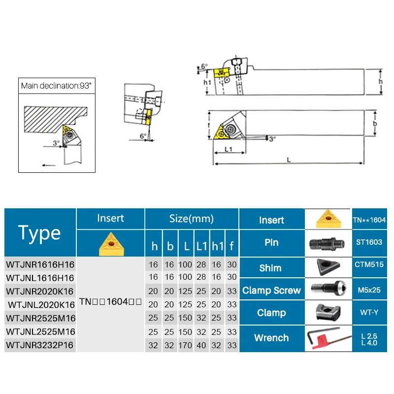 XCAN 10 sztuk TNMG wkładka węglikowa WTJNR/L uchwyt na narzędzia tokarskie WTJNR1616H16 WTJNR2020K16 WTJNL2525M16 CNC zewnętrzne narzędzie tnące