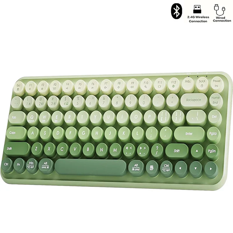 teclado sem fio recarregavel modo triplo 85 teclas redondas compacto 24g apto para desktop laptop 01