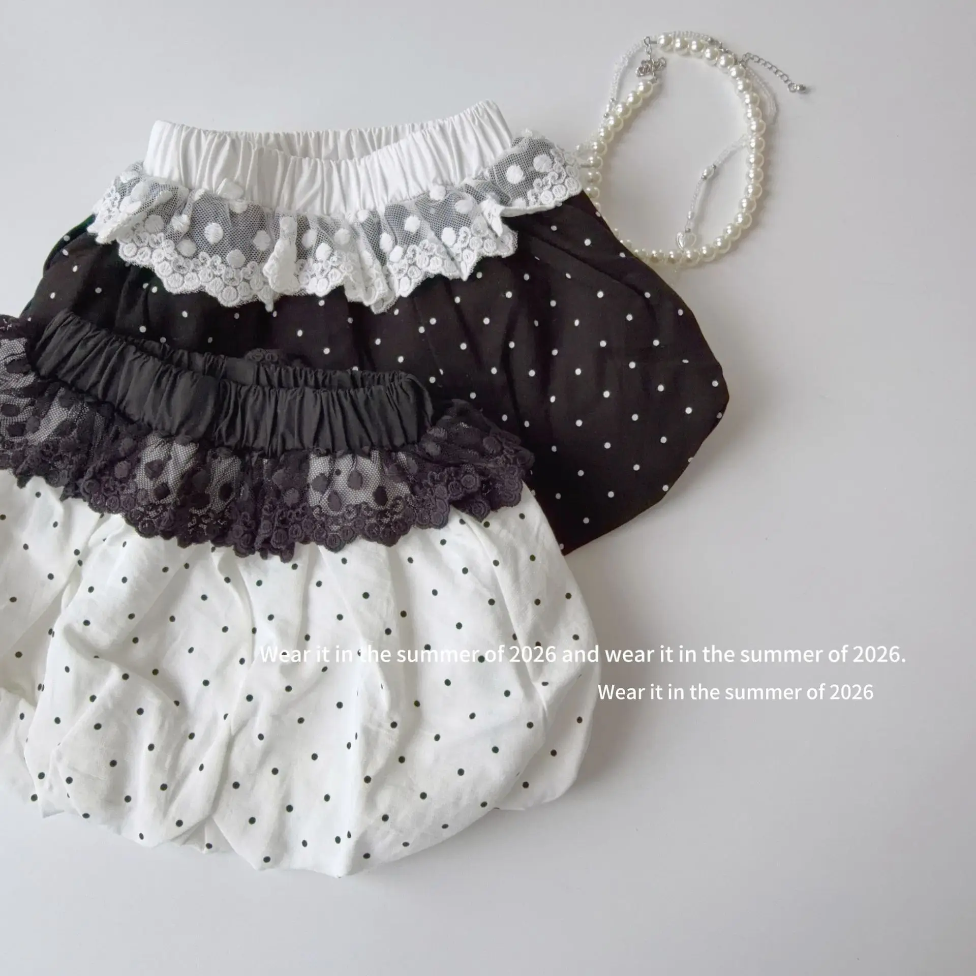 2026 Summer Girls Lace Polka Dot Tutu Skirt Fashionable Versatile Foreign Style Girls Skirt