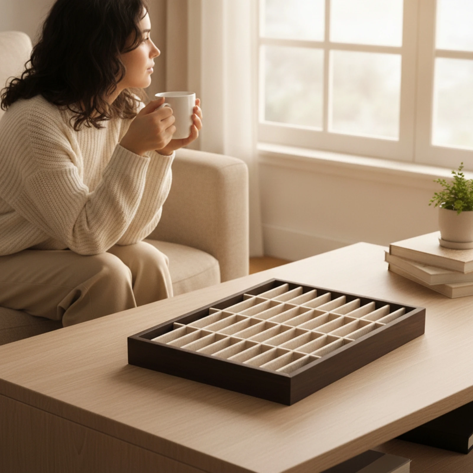 Jewelry Tray with Compartments Orderly Wooden Jewelry Tray Organizer Compact Low-Profile for Collectors, Drawer, Dresser