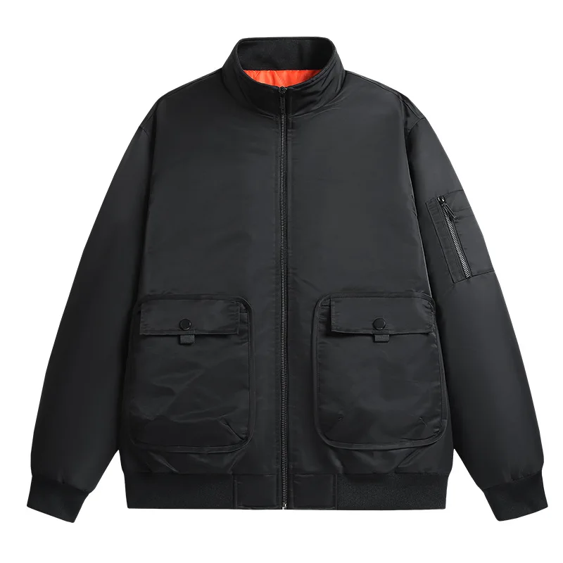 Men's Thick Cotton Pilot Jacket 2025 Stand-Up Collar Workwear Multi-Pocket Autumn Winter Warm Casual Coat for Men